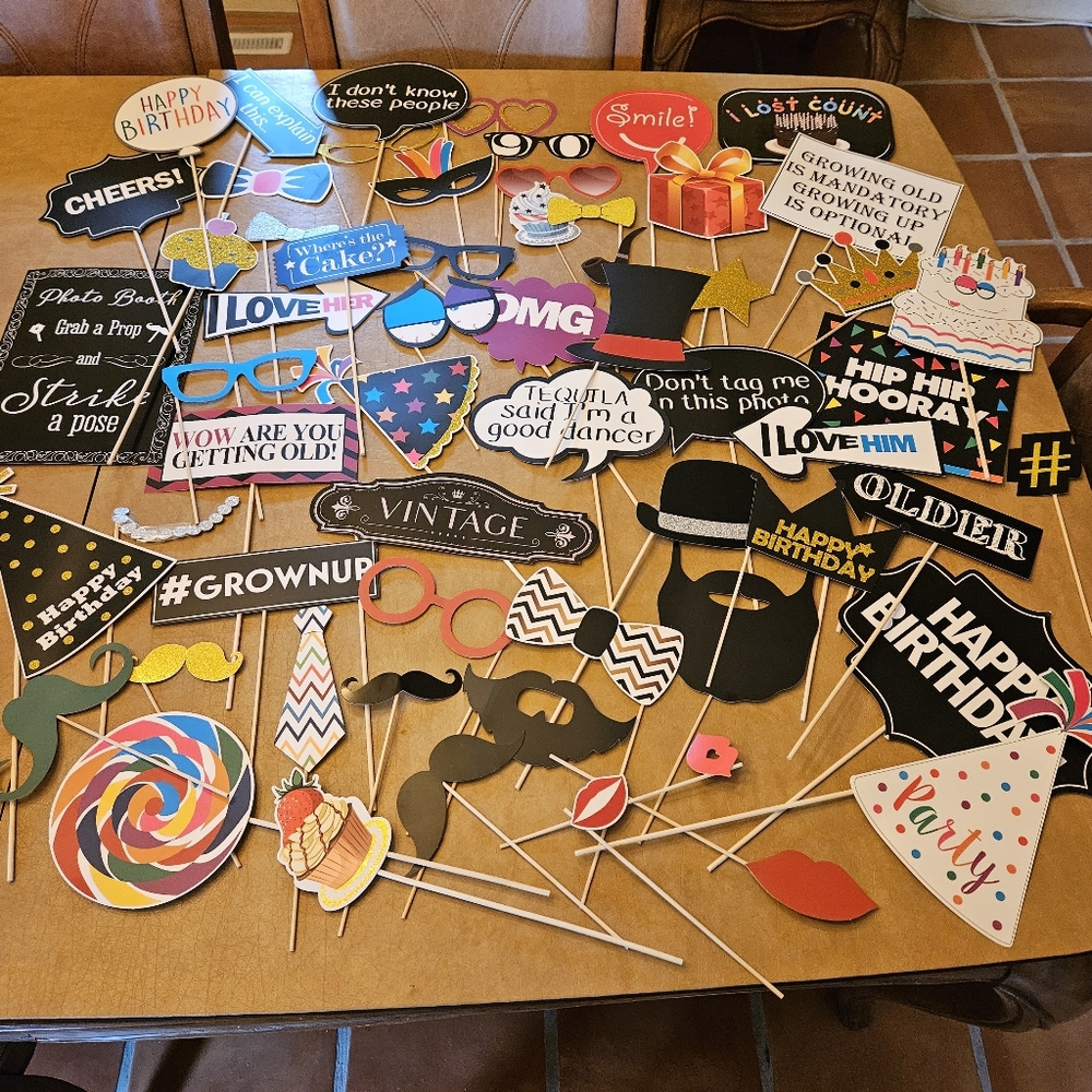 Birthday Photo Booth Props- 56 pieces